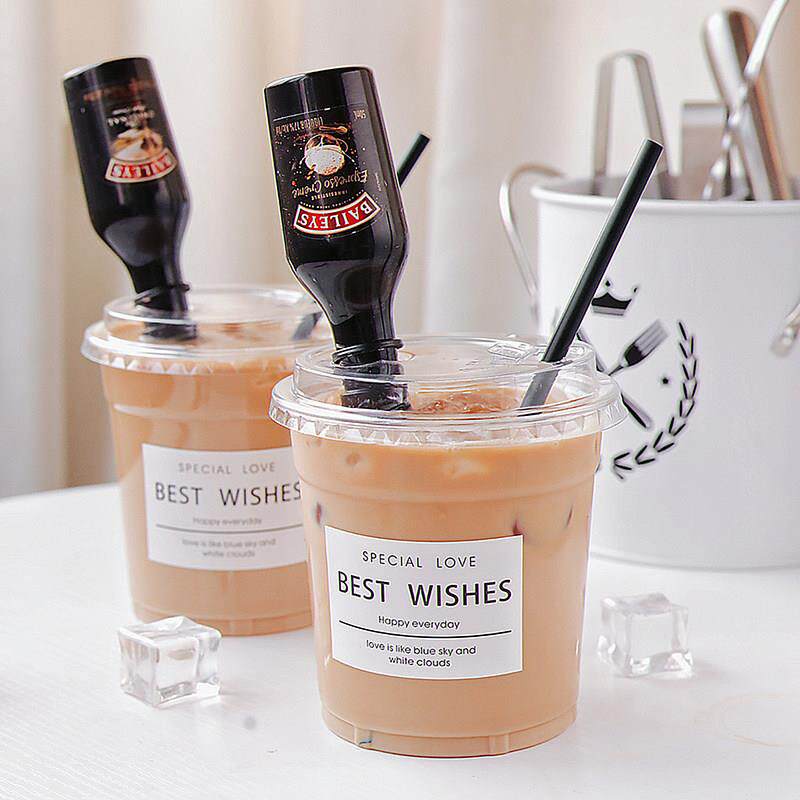 一次性咖啡杯ins双孔盖高透明美式套装塑料打包自制饮料奶茶杯子
