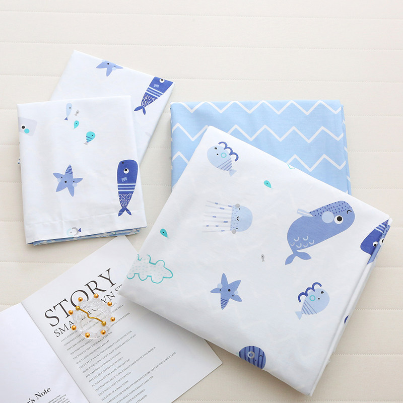 无荧光海洋小鲸鱼可爱卡通纯棉床单婴儿童宝宝幼儿园床笠全棉定做