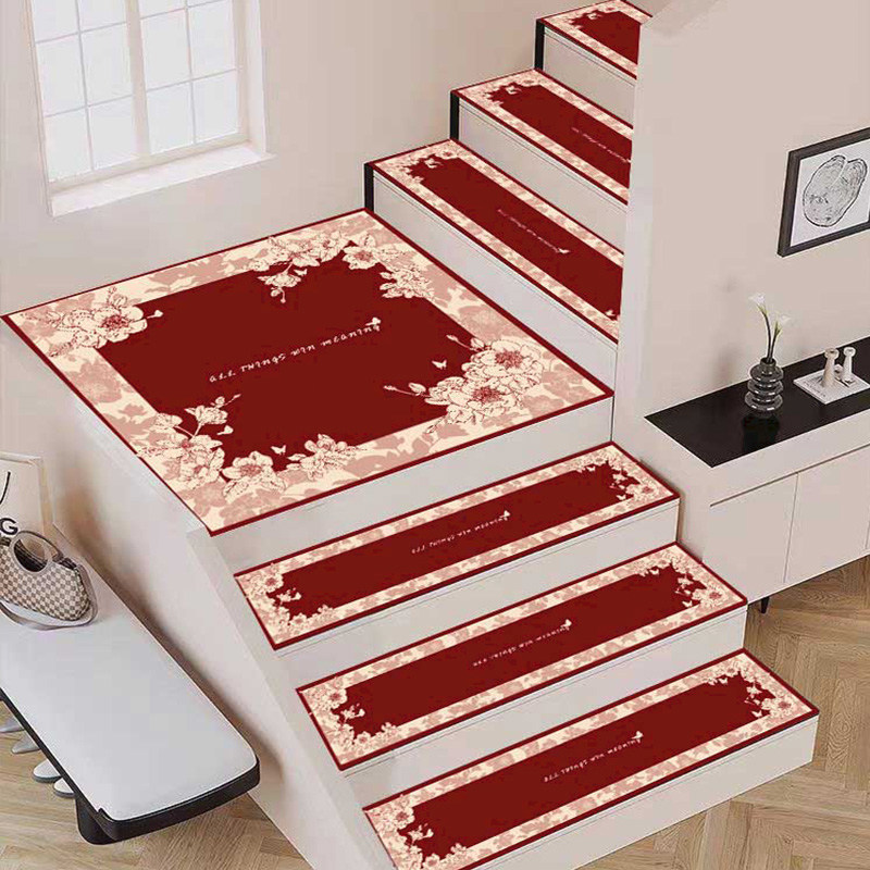 中式楼梯踏步垫红色免胶自粘阶梯式防滑垫子新年可擦免洗复式地垫,居家布艺,楼梯垫,淘宝优惠券,粉丝福利购,淘宝优惠卷