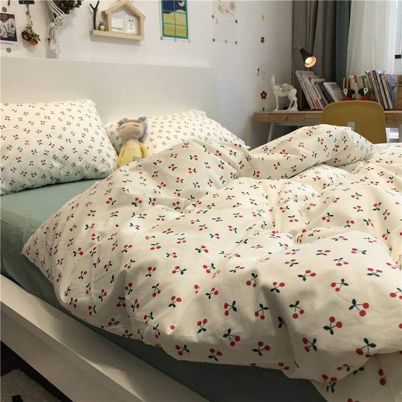 小清新田园韩式小樱桃少女心四件套全棉纯棉学生公寓三件套1.5m米