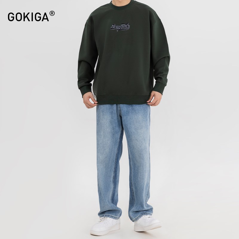 GOKIGA宫崎迦2024新款重磅圆领卫衣秋冬男宽松休闲套头打底衫5535