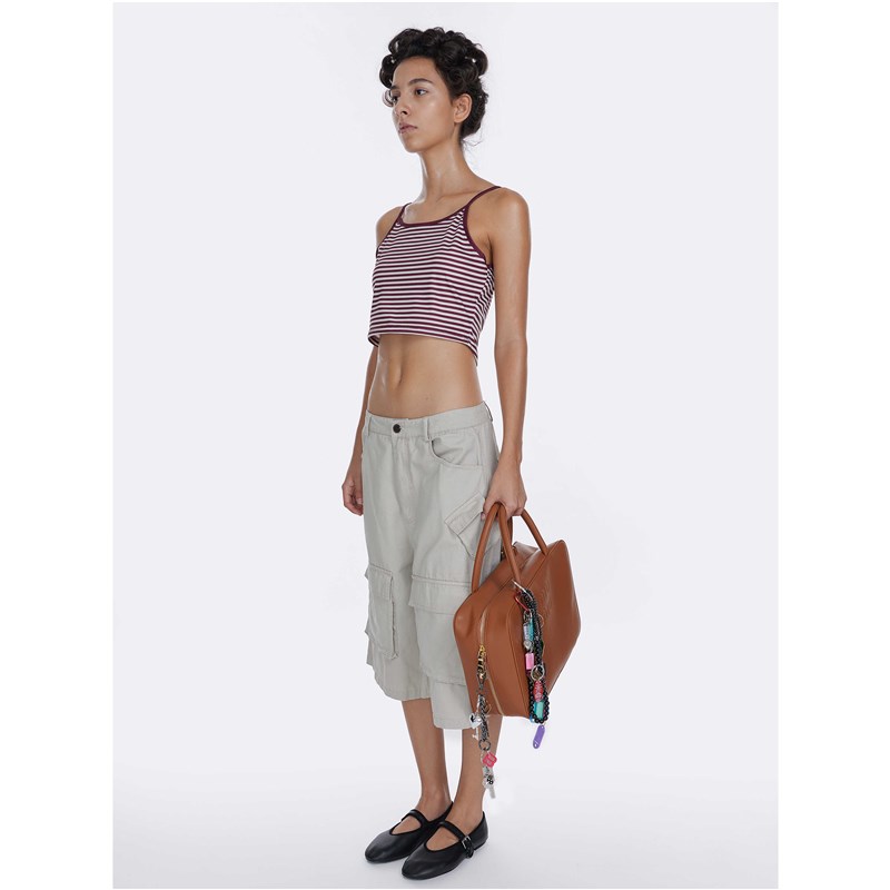 NO INFO 美式口袋低腰中古面料七分阔腿裤 工装伞兵休闲裤短裤女