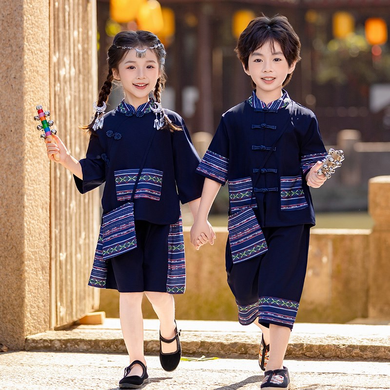男童三月三少数民族服装国风夏季女童壮族苗族套装汉服儿童表演服