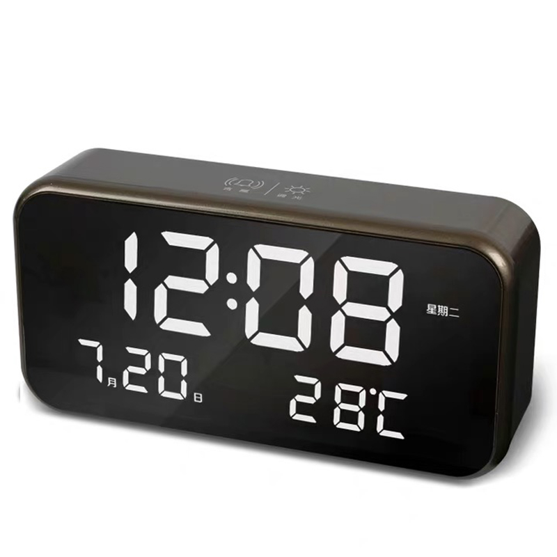 简约家用客厅时钟电子数字时尚台钟表音乐闹钟静音LED夜光万年历