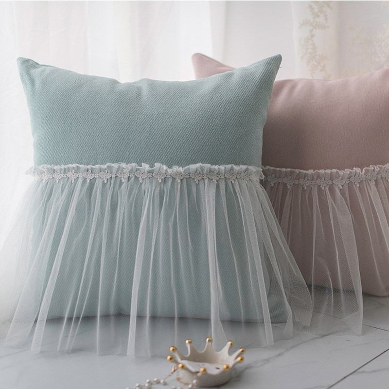 韩式田园可爱公主风儿童房粉色蕾丝抱枕客厅沙发飘窗方形靠垫靠枕