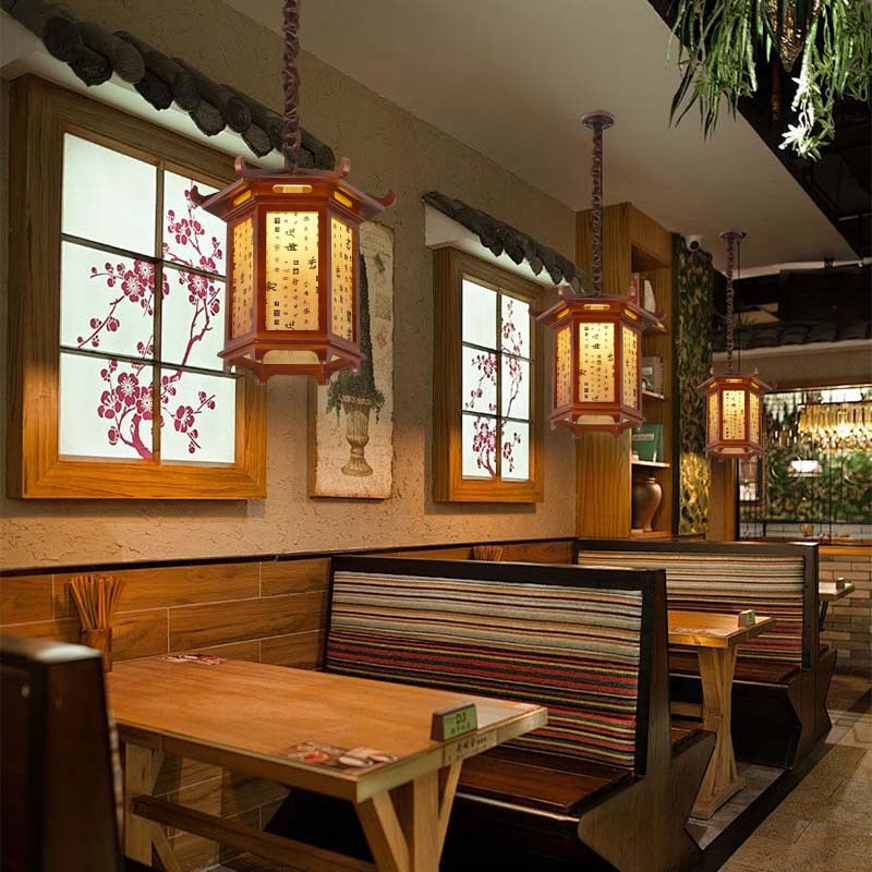 中式吊灯仿古茶楼大厅过道灯具中国风阳台饭店火锅店六角户外灯笼