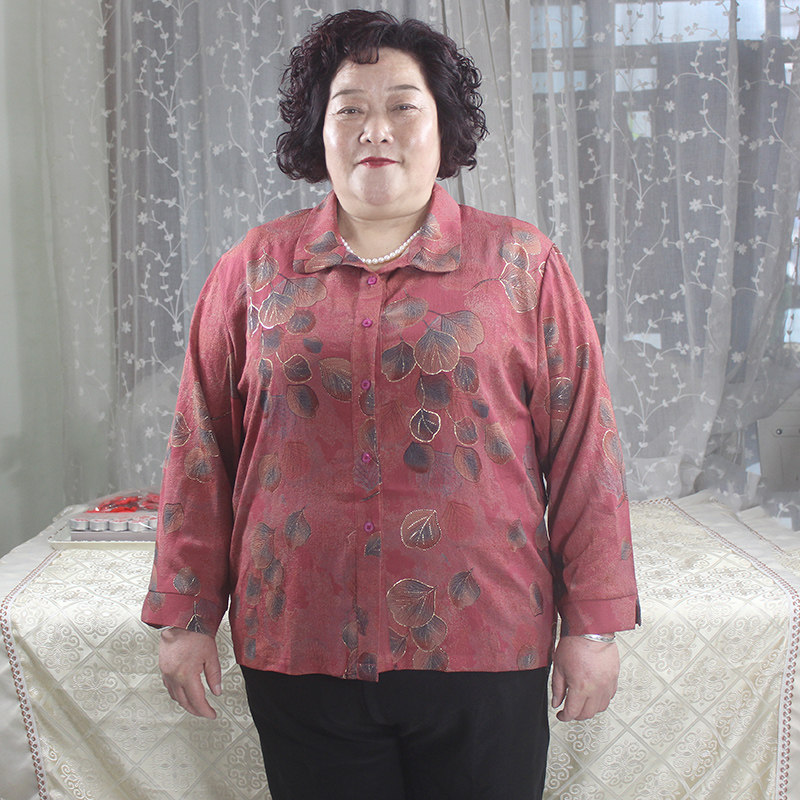 春夏季透气大码中老年胖妈妈衬衫衬衣开衫长袖女装奶奶200斤女士