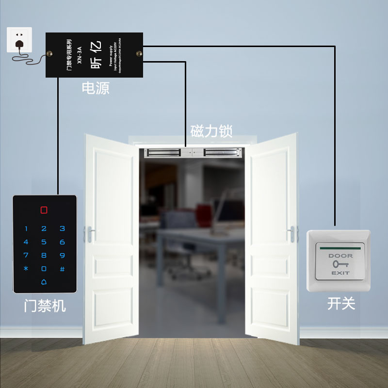 智能双开玻璃门无框电插锁密码IC刷卡电子门禁系统套装磁力锁支架