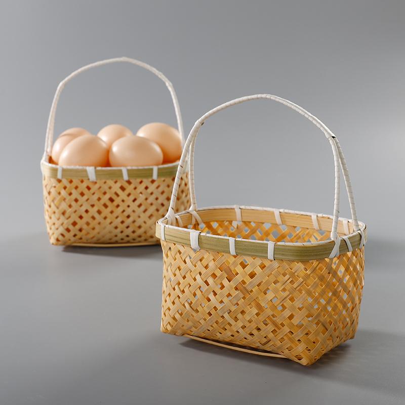 竹编小提篮镂空竹篮手工创意家用收纳筐水果篮酒店圆形小篮子