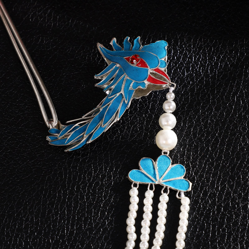 戏曲京剧水钻头饰凤挑 仿点绸凤头青衣花旦加长米珠挑凤 步摇发钗