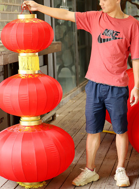 创禧2021年大红色双龙钢丝防雨布大灯笼别墅路边路灯杆装饰灯笼