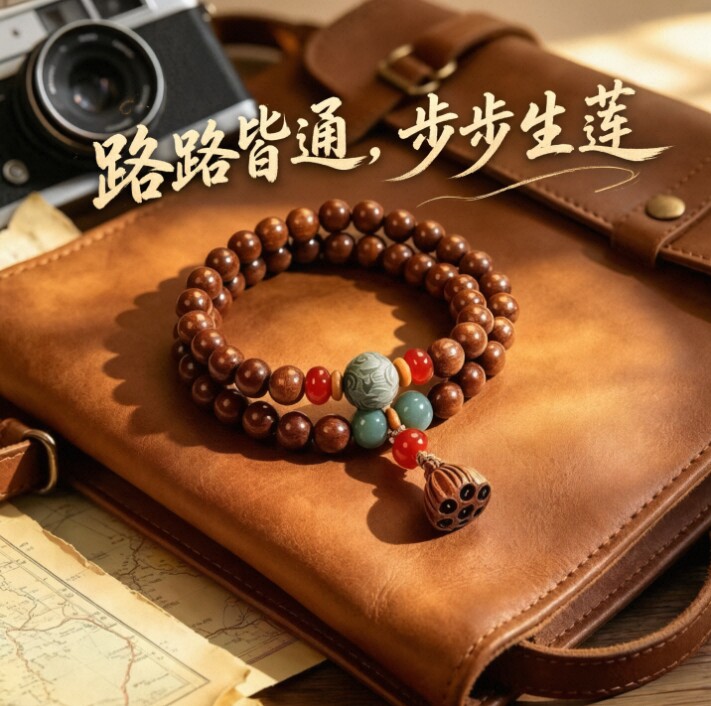 天然泰山老桃木好运双圈手链