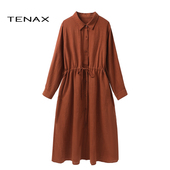 2025春秋新款 宽松大码 中年时尚 TENAX 休闲苎麻长袖 连衣裙