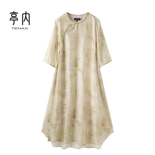 TENAX中年妈妈宽松大码2025夏新款新中式国风汉麻桑蚕丝连衣裙