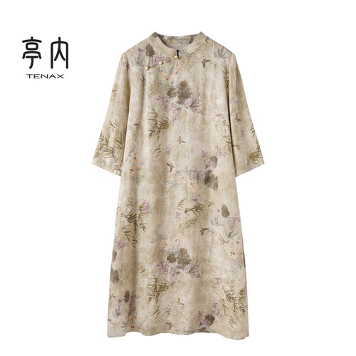 中年妈妈春夏新中式七分袖连衣裙