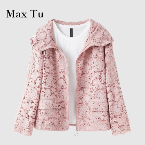 MaxTu休闲蕾丝连帽棉质短外套