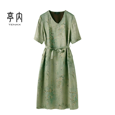 中年妈妈大妈桑蚕丝夏短袖连衣裙
