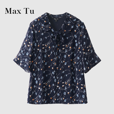 MaxTu碎花雪纺宽松短袖衬衫女