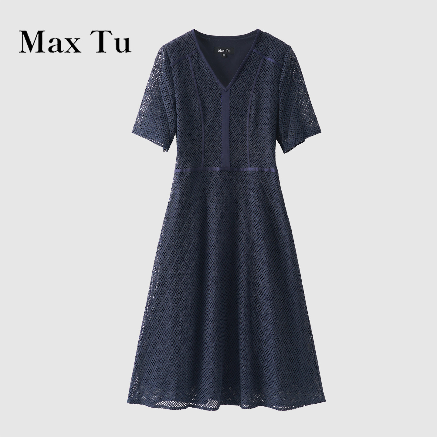 Max Tu折扣店法式轻奢V领蕾丝连衣裙女通勤优雅气质中长款