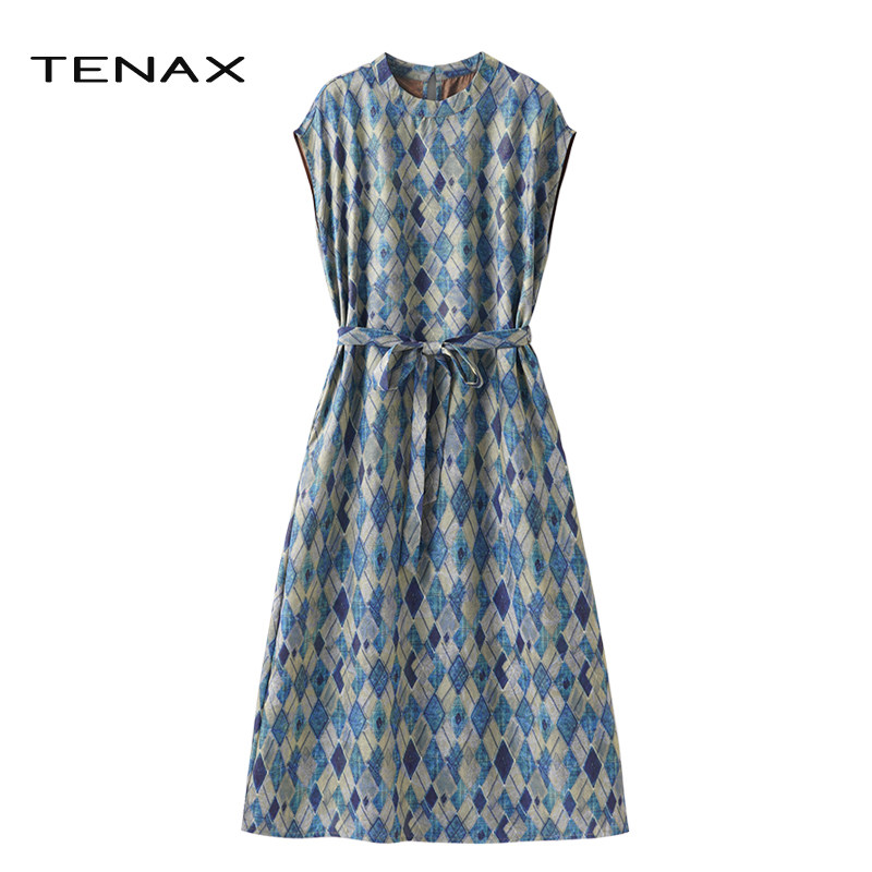 TENAX  2026夏妈妈中式国风连衣裙桑蚕丝收腰气质优雅显瘦长裙