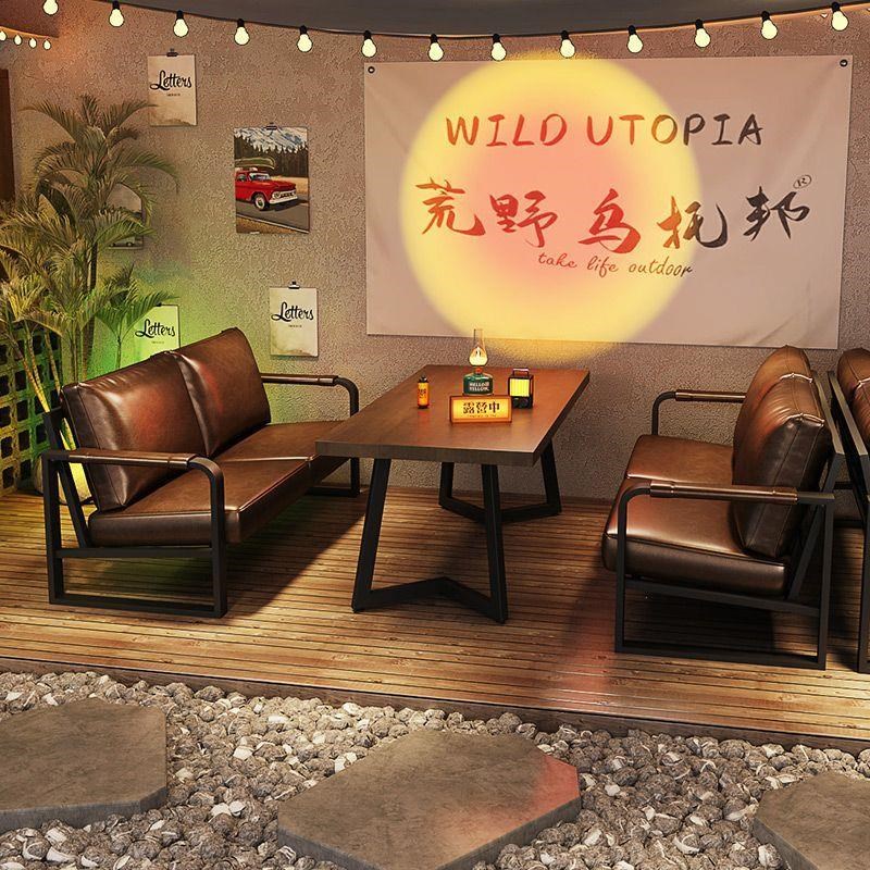 露营风酒吧实木桌椅清吧工业风卡座沙发烧烤店咖啡餐厅小酒馆沙发