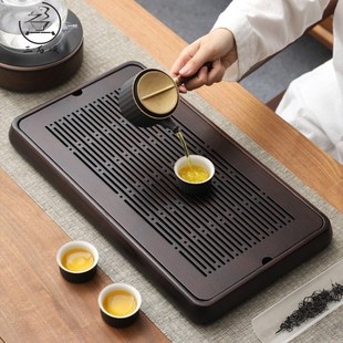 小型家用蓄水干泡茶台大号竹制轻奢现代新中式 茶盘储水式 茶托盘