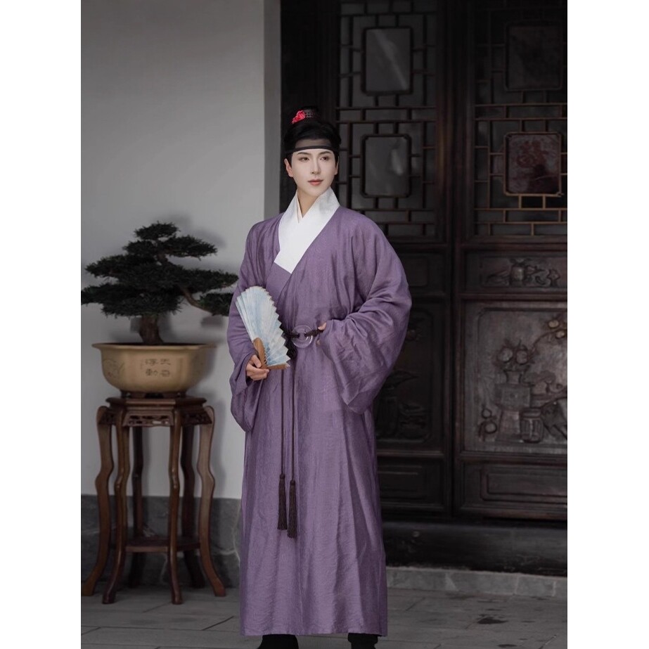 2026新款汉服男装古风成人交领长衫男款复原传统服饰明制道袍紫色