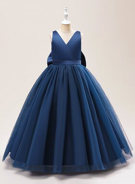 2026新款欧美中大童婚纱礼服无袖网纱公主裙女童生日蓬蓬蝴蝶结连