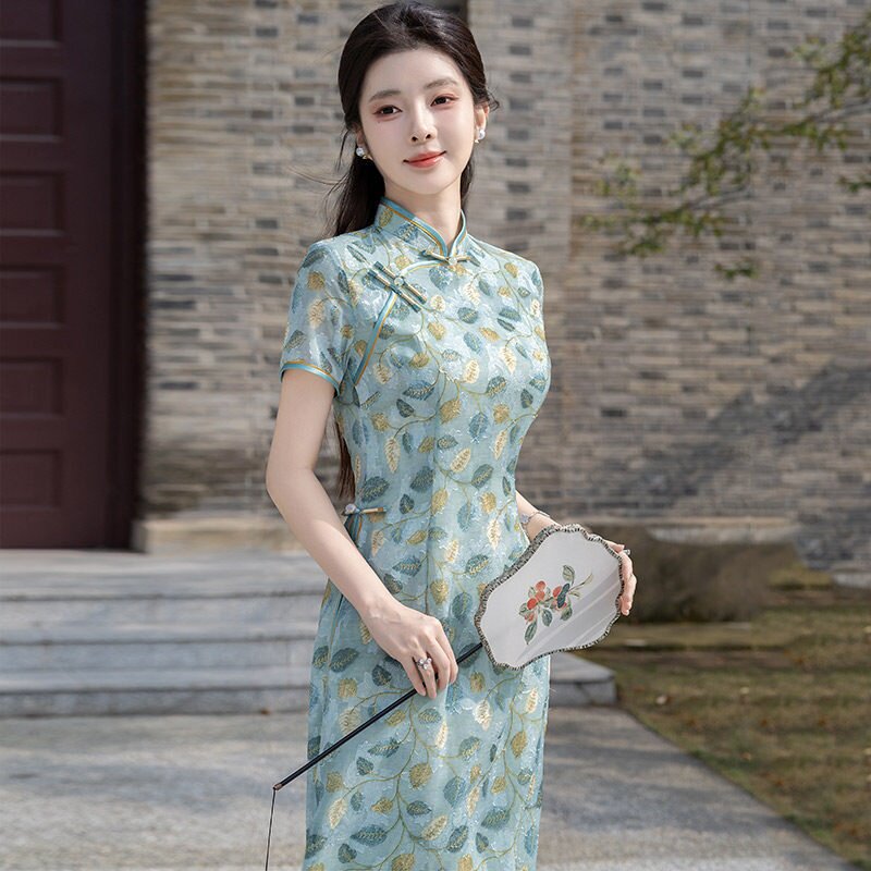 2026新款绿色民国风新中式苏州旗袍改良年轻款女感连衣裙夏季