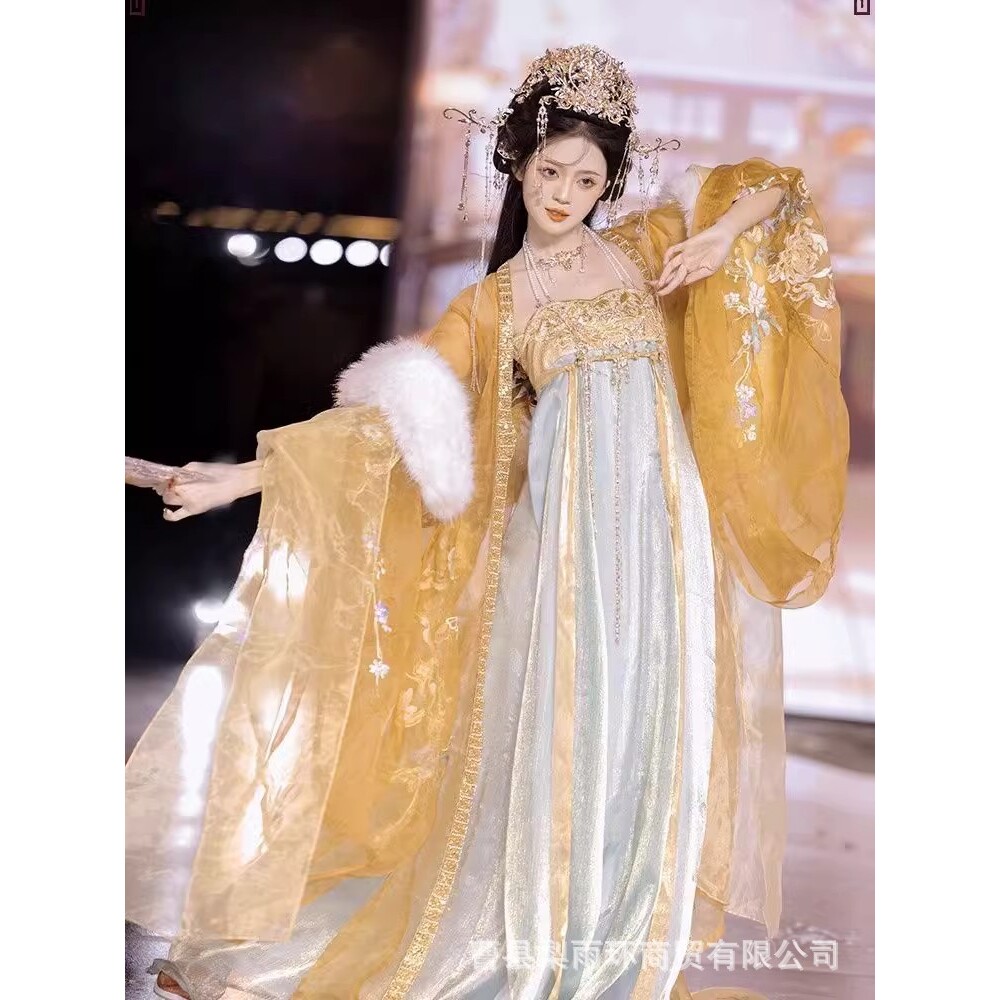 2026新款汉服菊花国风大典走秀款十二花神系列唐制重工刺绣诃子裙