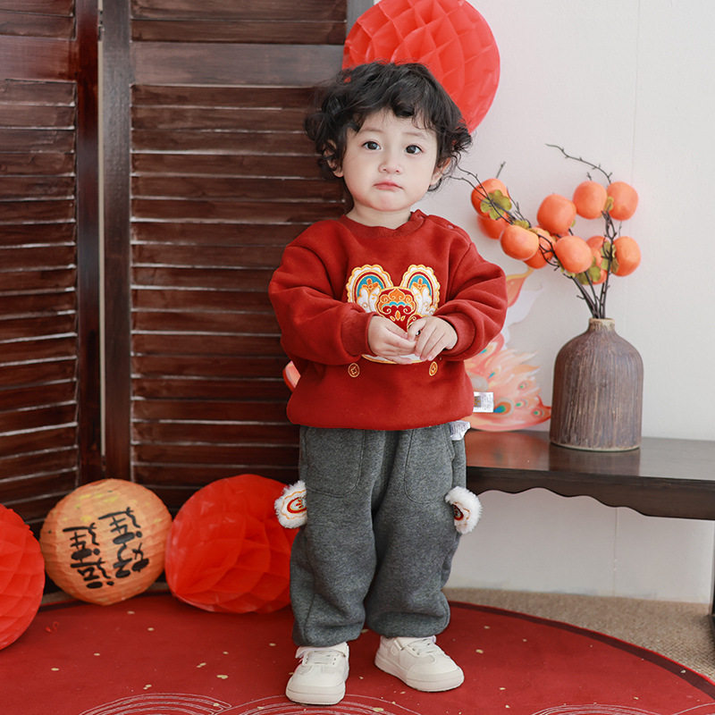 2026新款童装冬季儿童套装宝宝新年卫衣套中国风男女童套装冬,童装/婴儿装/亲子装,唐装,淘宝优惠券,粉丝福利购,淘宝优惠卷