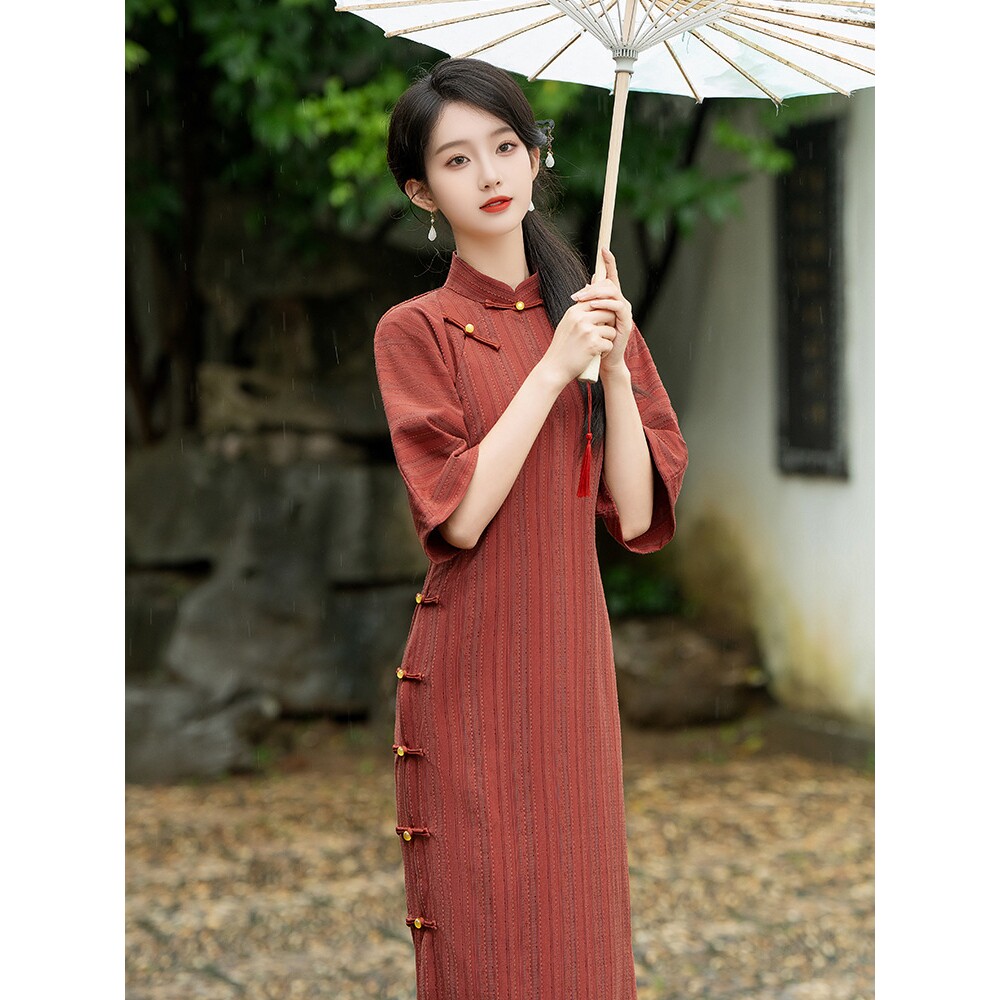 2026新款复古文艺旗袍连衣裙女秋冬高级感修身显瘦晚礼服女日