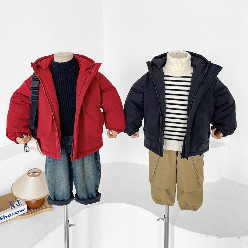 2025新款风之谷冬季童装儿童日韩系加厚连帽冲锋衣男童帅气棉