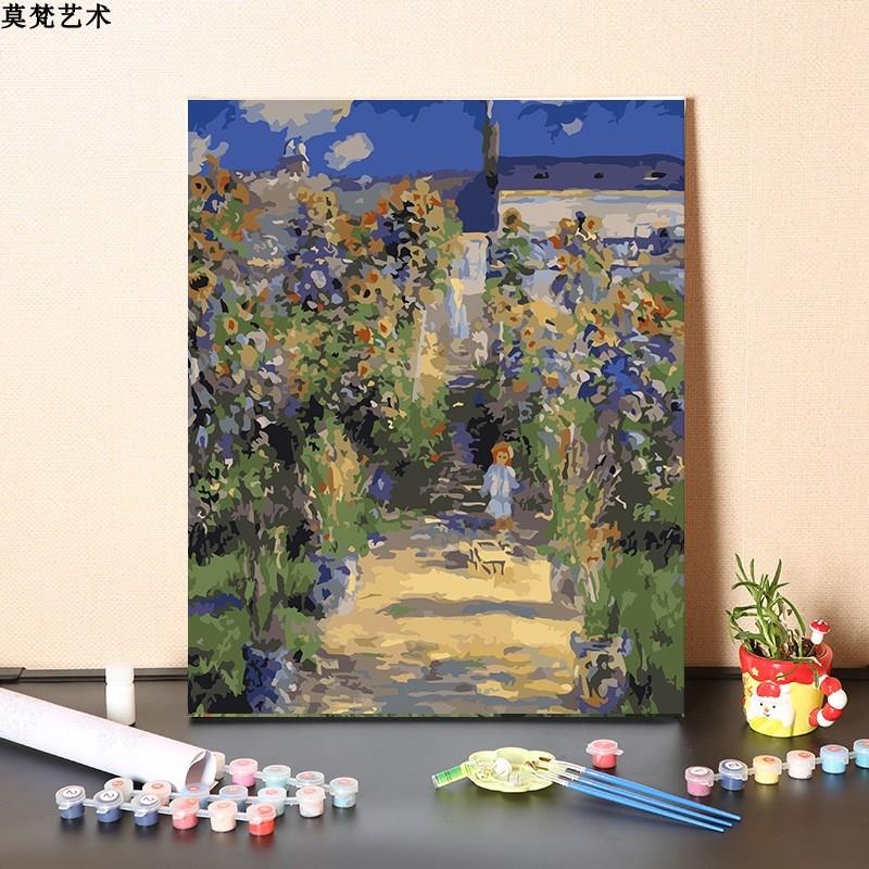 数字油画diy填充世界名画韦特伊莫奈花园手绘填色涂色丙烯油彩画