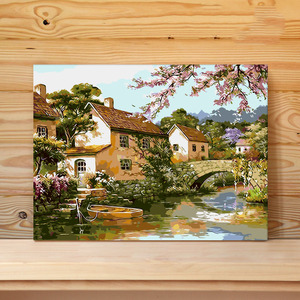 diy数字油画填色画风景手工手绘油彩画涂色数码欧式装饰 世外桃源