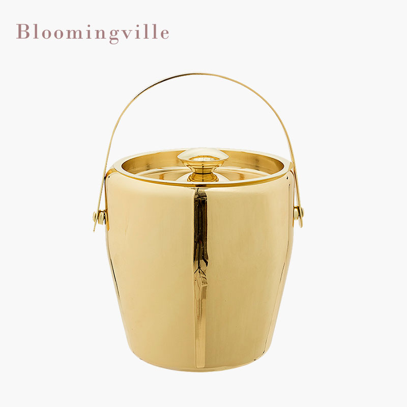 丹麦Bloomingville金色不锈钢冰桶啤酒冰镇桶 家用手提冰块桶大号
