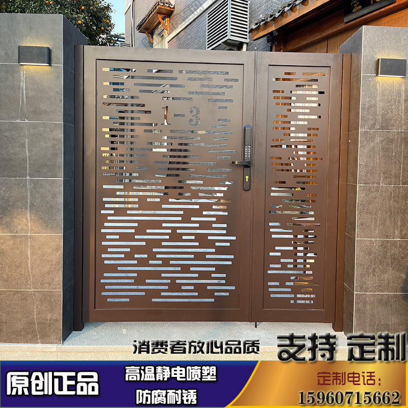 不锈钢庭院入户门乡村单开门防盗雕花铁艺大门别墅门花园门围墙门
