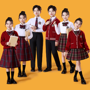 元旦儿童合唱演出服中小学生套装诗歌朗诵表演毛衣红色加厚冬季