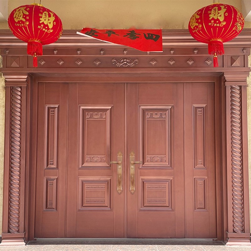 锌合金别墅大门双开门农村自建房乡村庭院家用仿铜防盗进户四开门