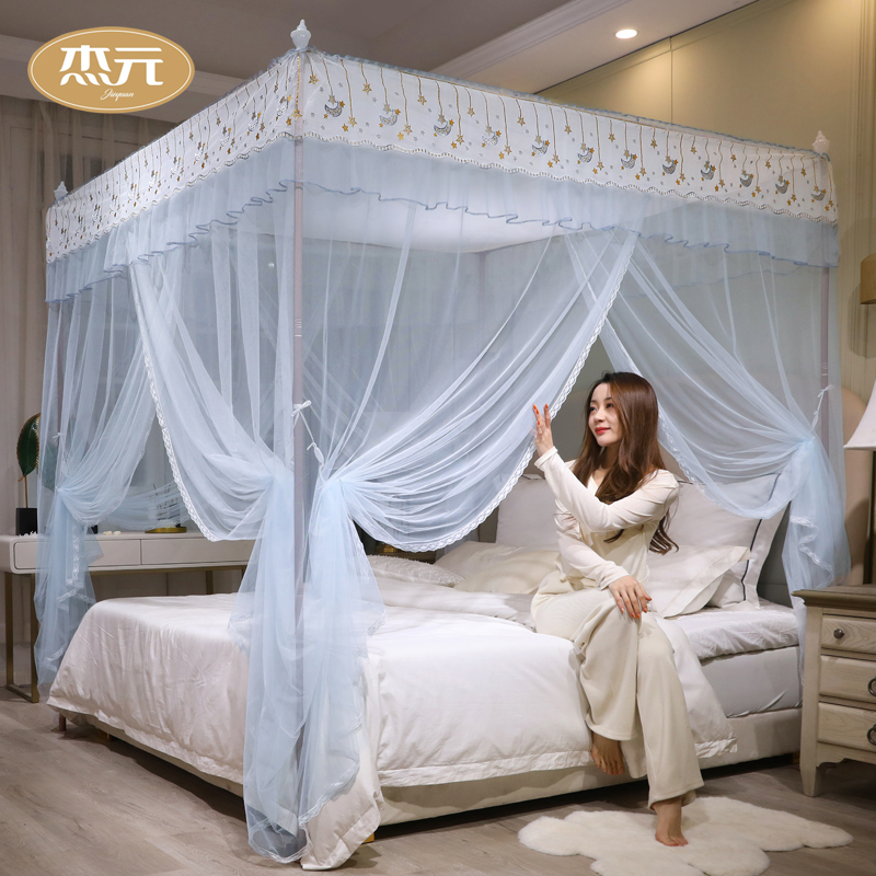 杰元三开门落地式宫廷蚊帐刺绣蕾丝防蚊帐子烤漆不锈钢支架加高