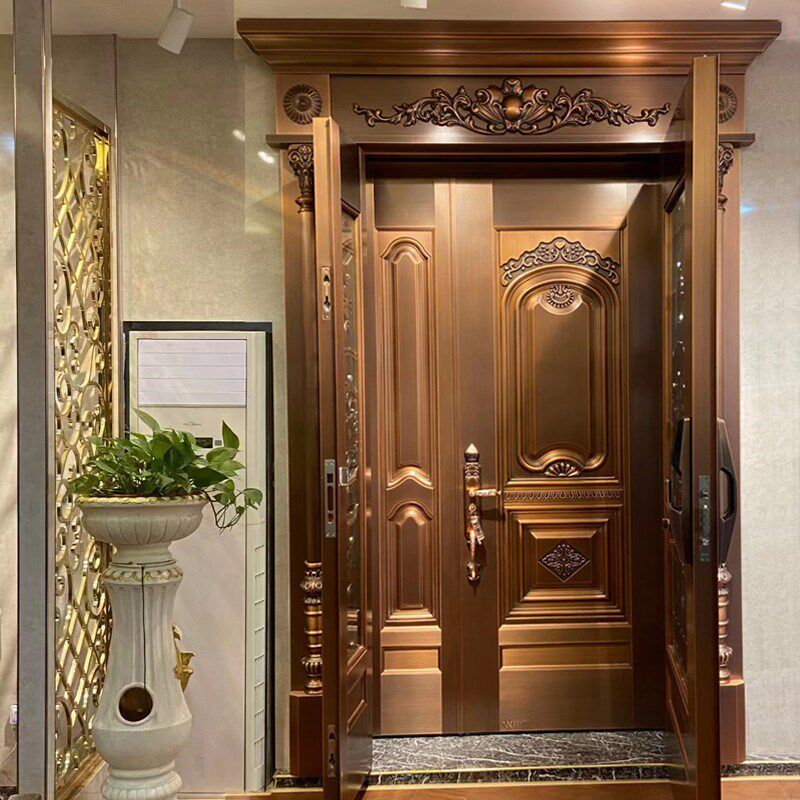 铜门别墅大门入户门通风透气单门家用玻璃子母门防盗深圳工厂定制