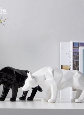 空间港抽象几何陶瓷动物狼桌面软装饰品样板房卧室客厅创意摆件