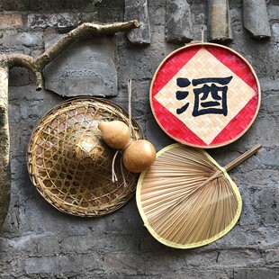 手工传统挂件济公酒葫芦葵扇蒲扇斗笠水稻装饰壁饰农家乐农庄火锅