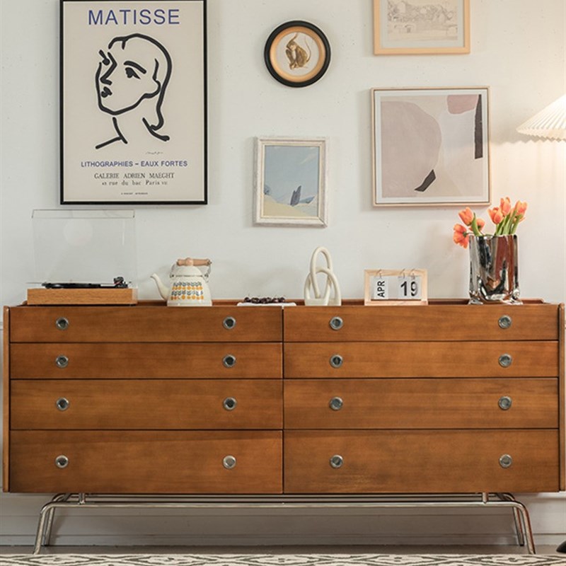 复古实木八斗柜卧室客厅六斗柜床尾柜子现代小户型收纳柜储物边柜