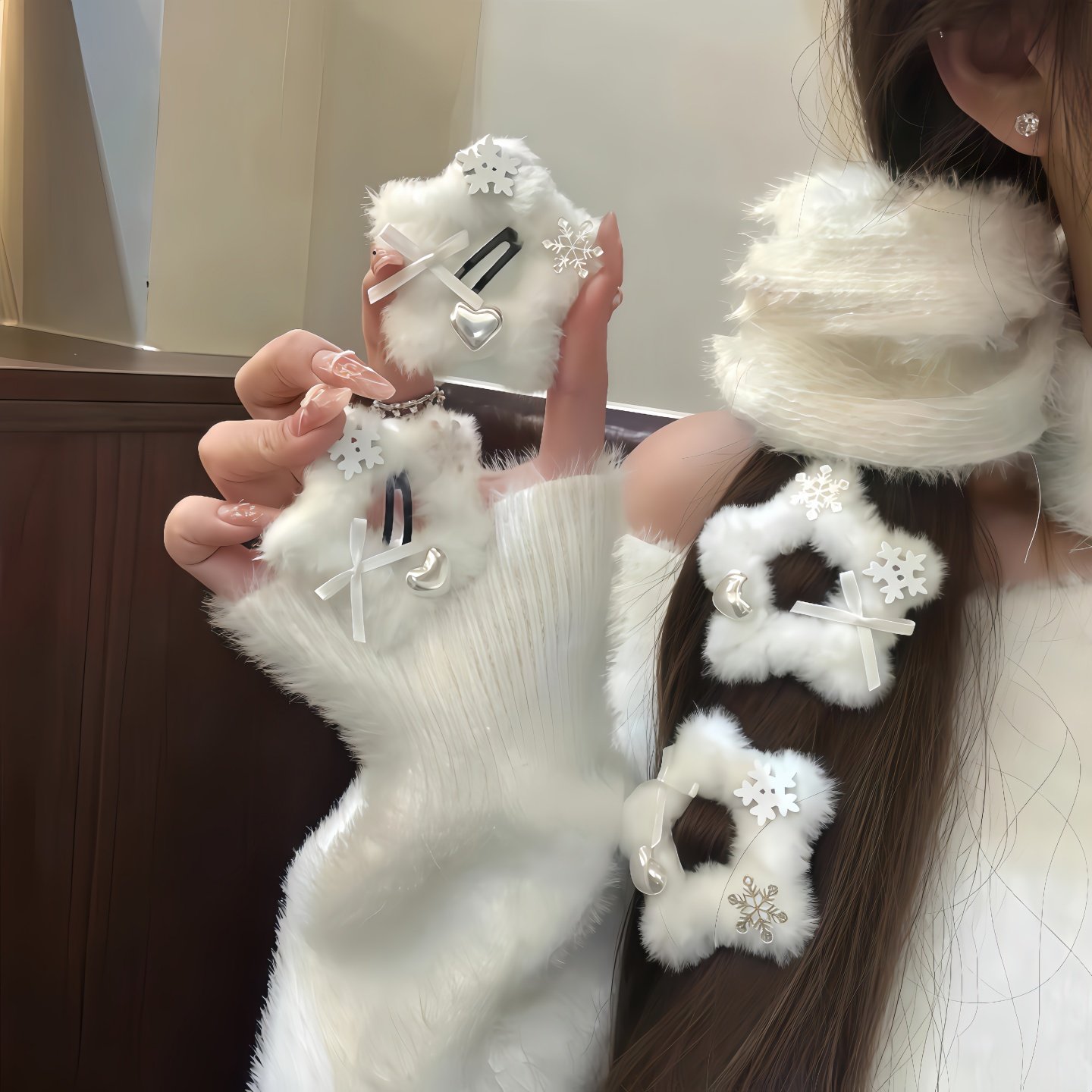 冬日来信秋冬毛绒雪花星星发夹