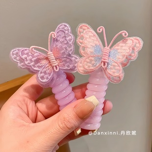 女童高弹力蝴蝶电话线发圈新款头绳可爱儿童小女孩扎辫子卷卷发饰