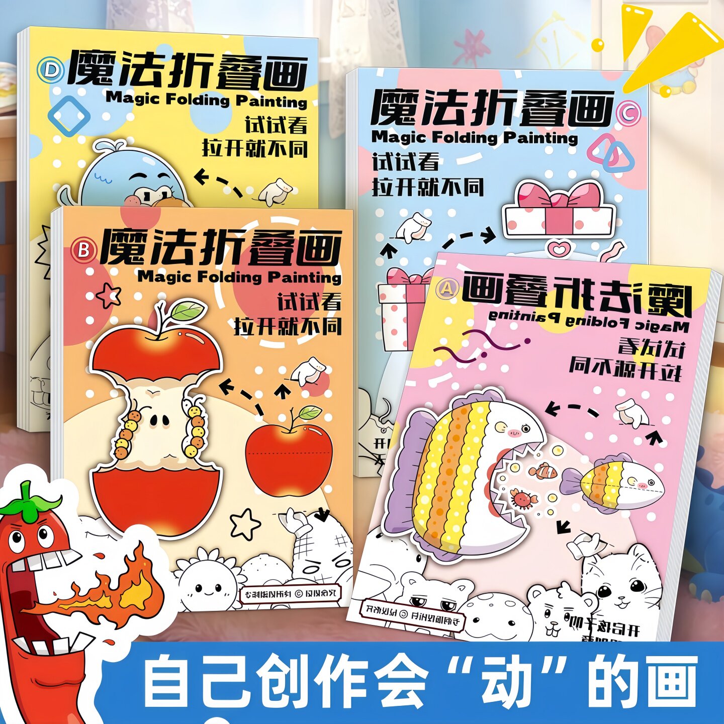 魔法折叠画儿童手工折纸书diy趣味卡通动物植物主题4套装益智玩具