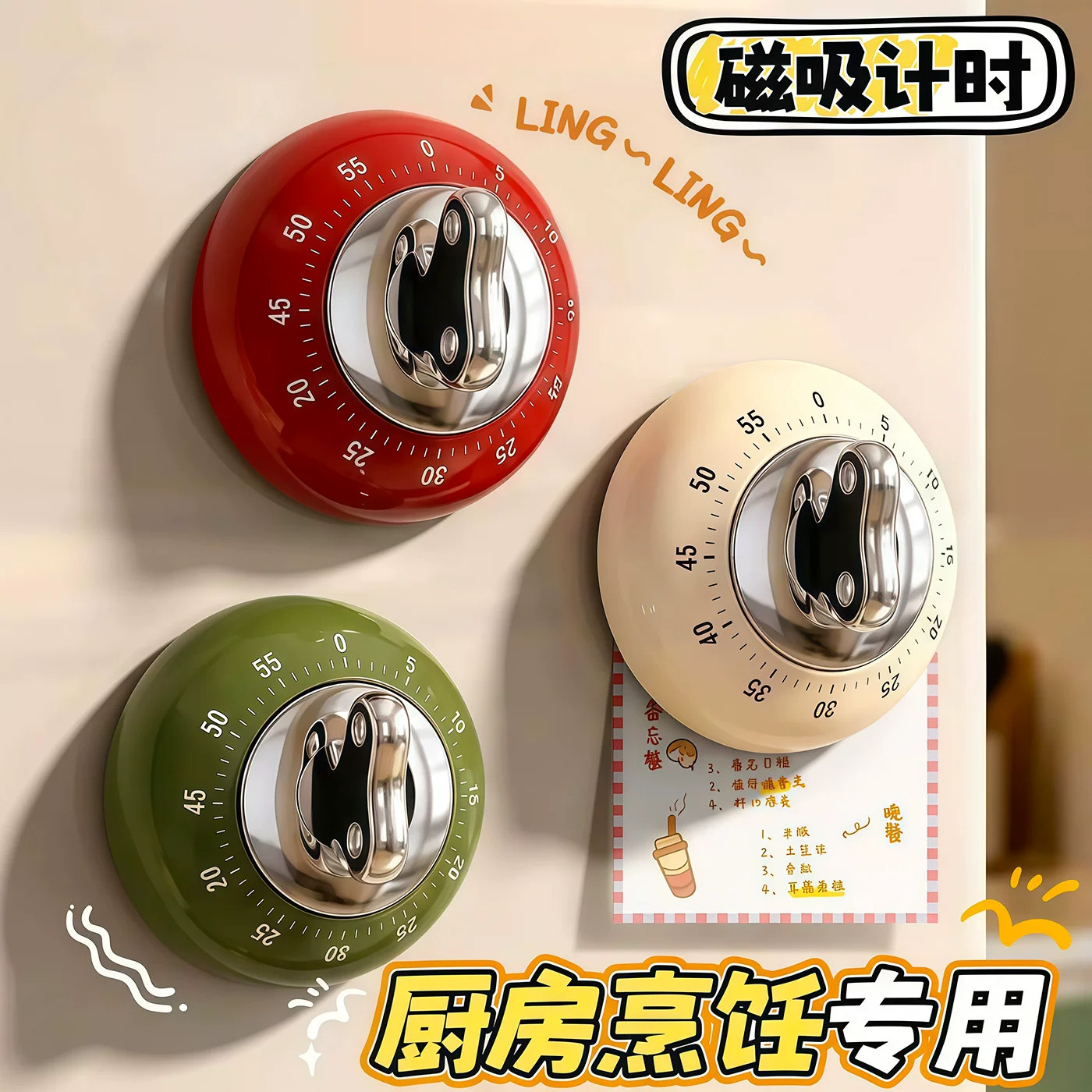 磁吸计时器厨房机械提醒器可爱冰箱做饭定时器钟家用烹饪烘焙专用