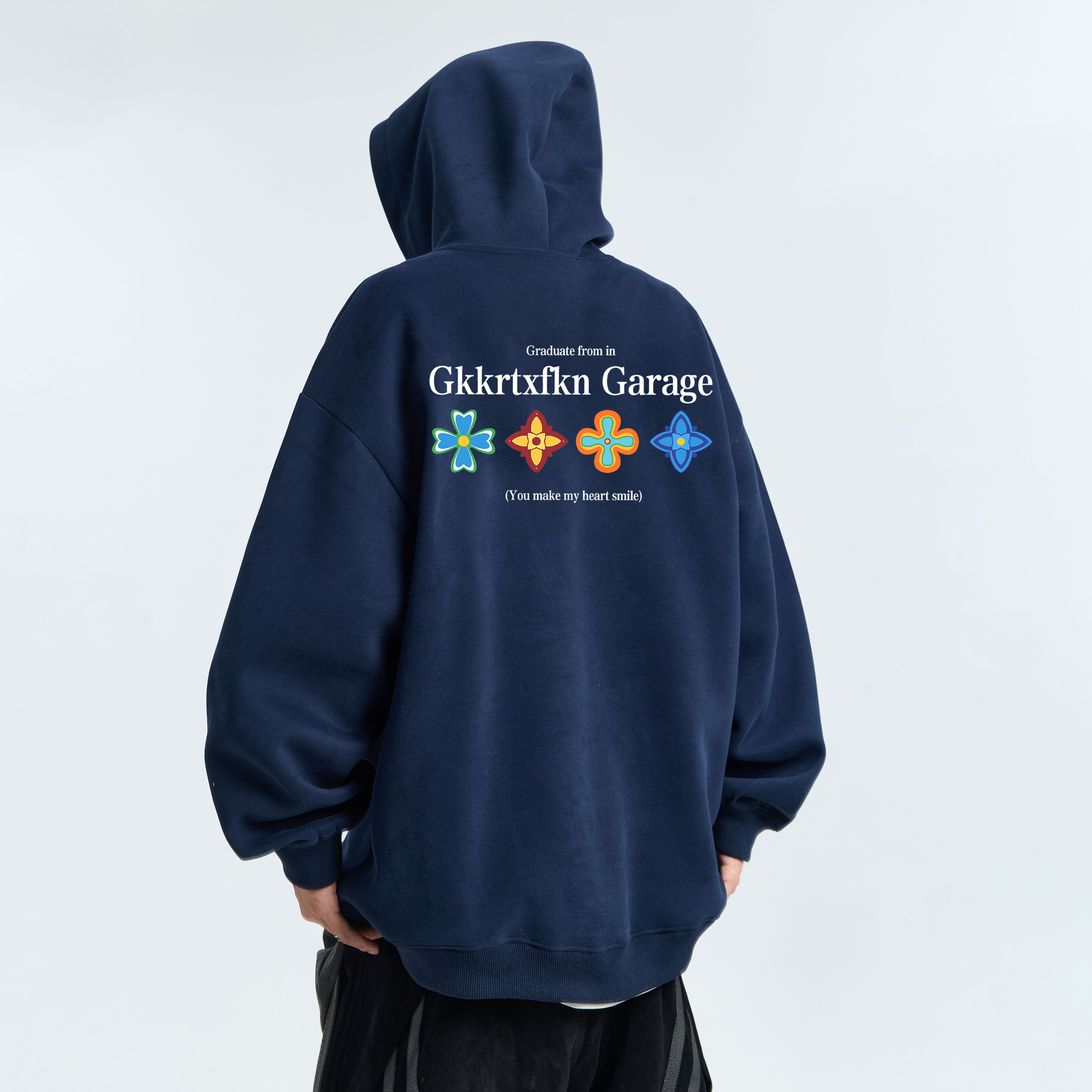 GKKRT嘻哈花卉加绒连帽卫衣男