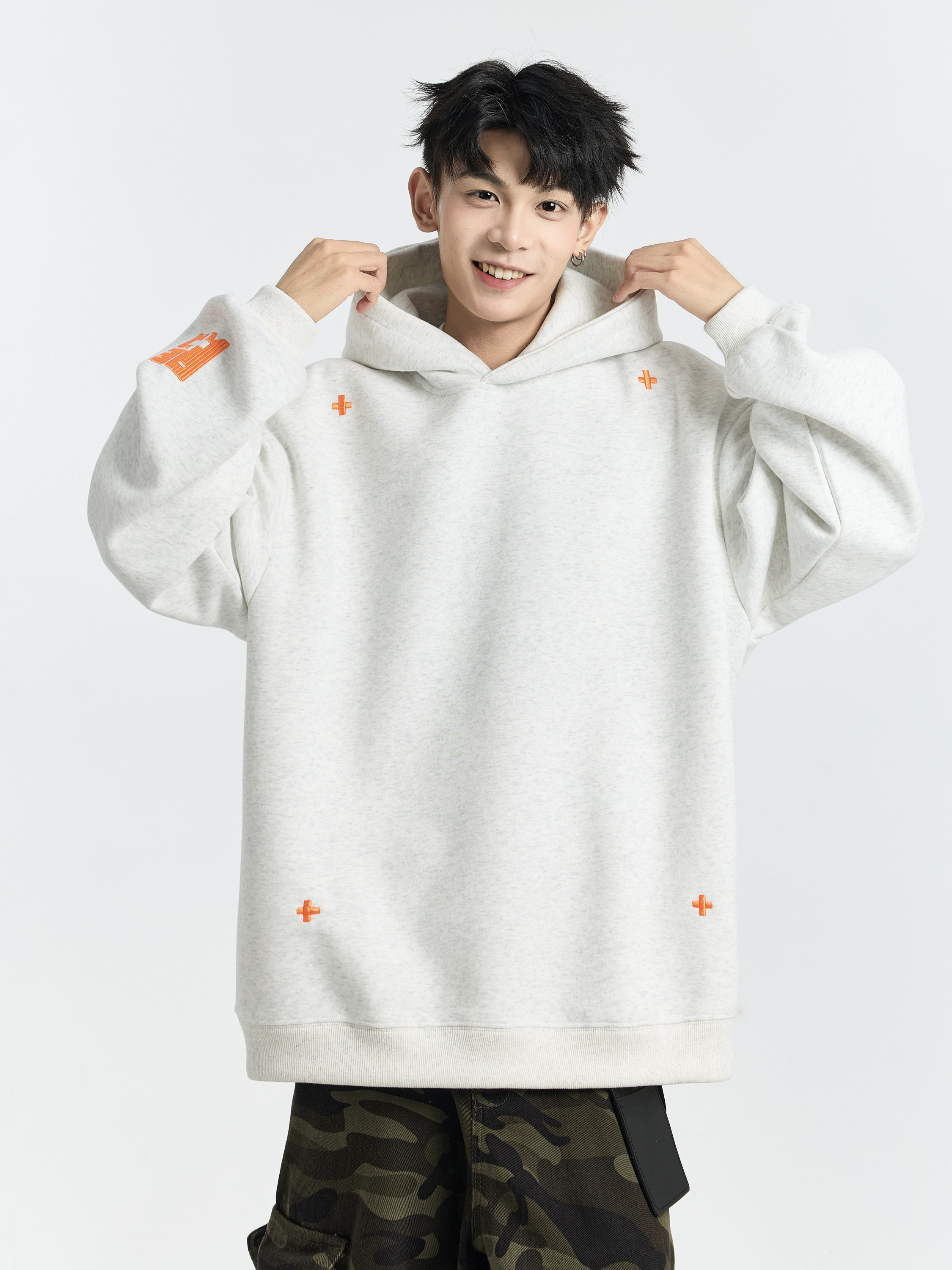 kkrt新潮十字绣连帽运动衫男子的美国重量级覆古夫妇连帽右肩运动